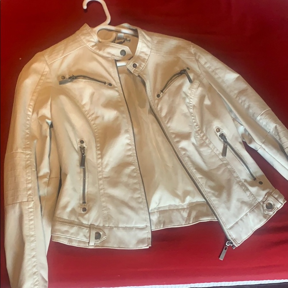 Cream faux leather moto jacket
